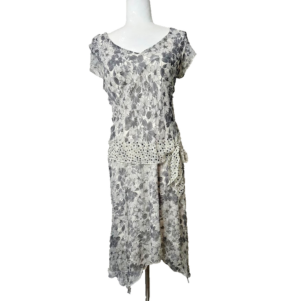 Vtg Jonathan Martin Silk Fairy Midi Dress 8 Asymmetric‎ Hem Floral Cottagecore